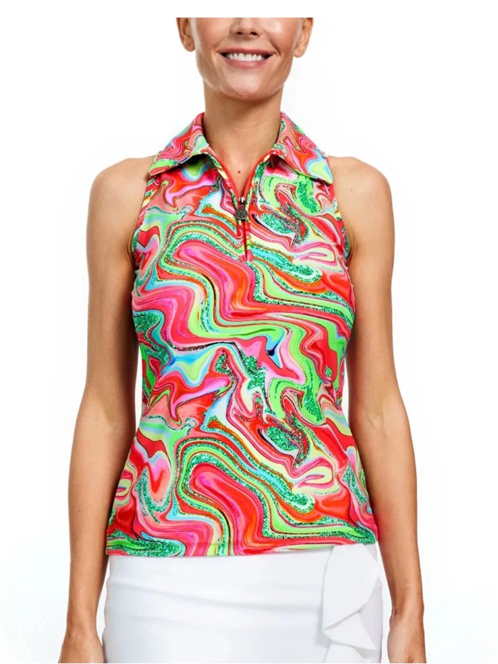 Tzu Tzu Sport "Dazzle" Allie Sleeveless Golf
Shirt Racerback Top Psychedelic XL